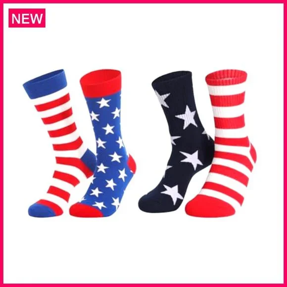 2-Pair Patriotic Socks, Cotton Blend, Unisex Fit, Holiday Gift - Picture 2 of 8